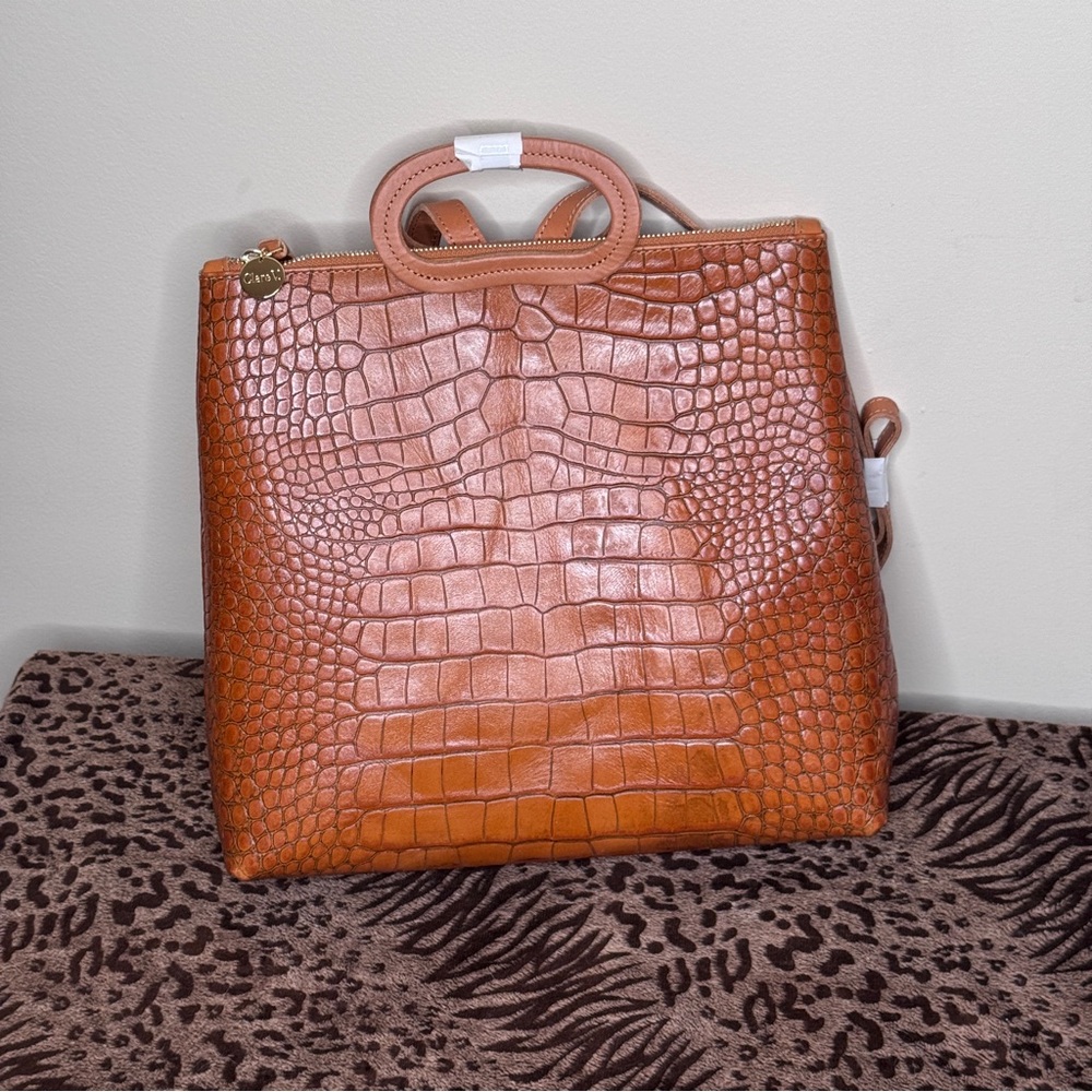 NWOT CLARE V Tan Marcelle Embossed Croc Leather Backpack - never worn! GORGEOUS